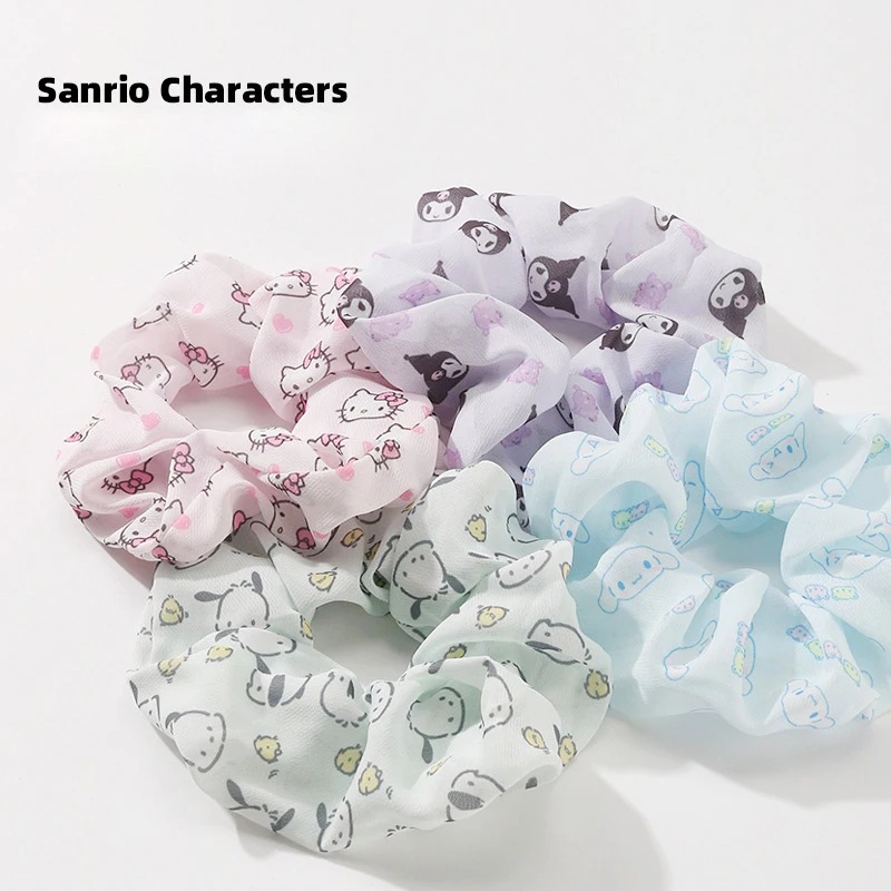 Sanrio Hello Kitty Large Intestine Hair Ring Kawaii Kuromi Cinnamoroll Elastic Rubber Band Hair Band Ponytail Holder Ornaments