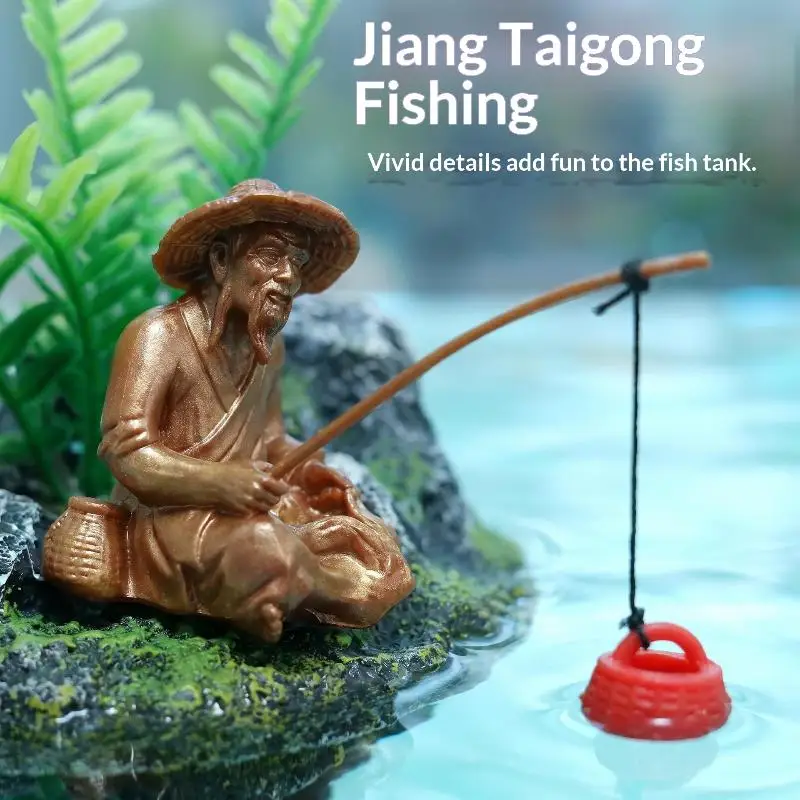 Aquarium-Schwimminsel-Dekoration, Realistische Anglerstatue, Miniatur-Kunstlandschafts-Ornament für Aquaristen – Detail 7