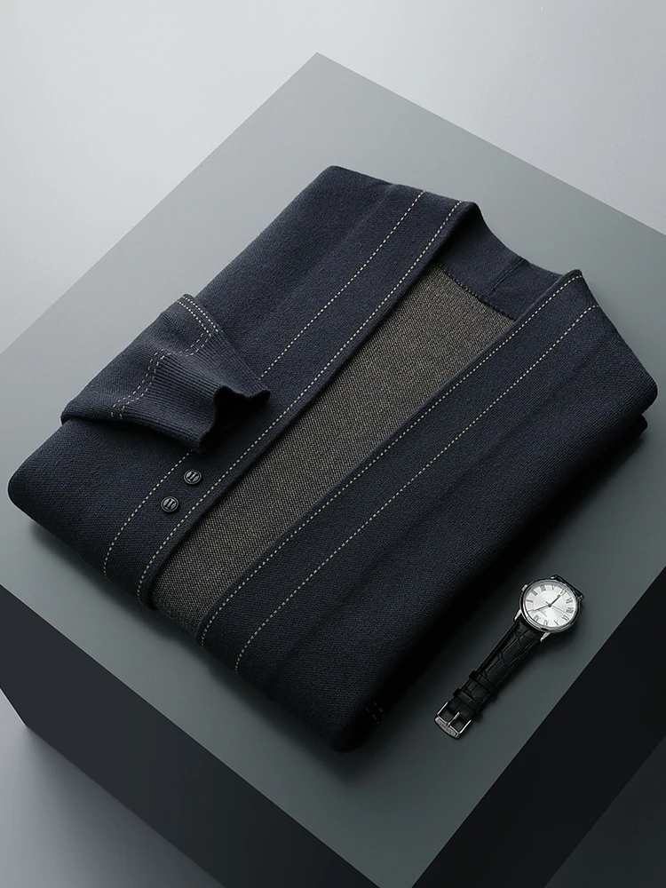 TLOML الخريف الشتاء الرجال سترة الكشمير المعنقة معطف الأساسية الخامس الرقبة سترة 100% ميرينو الصوف تريكو الذكية سترة غير رسمية لينة القمم