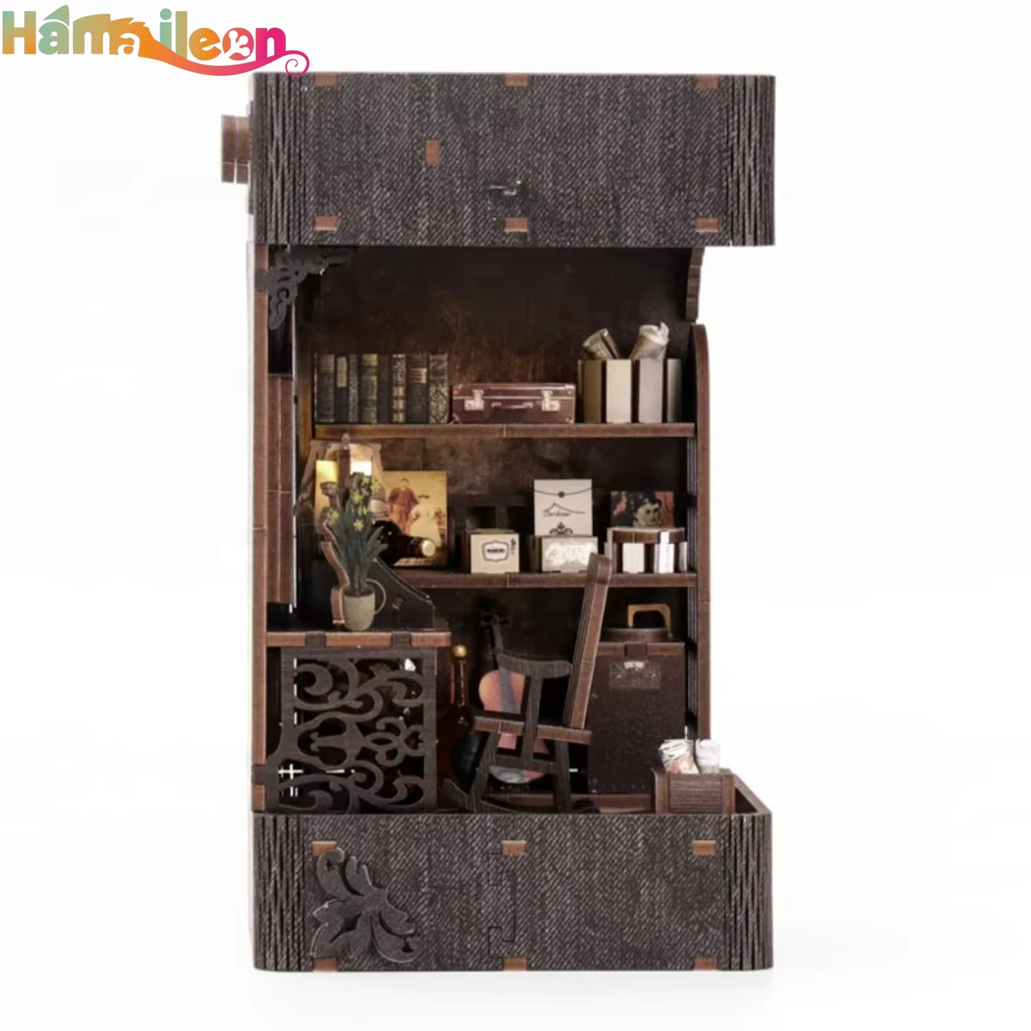 Hamaileon DIY Dollhouse Book Nook House Miniature Wooden Puzzle 3D Book Nook for Assemble Handmade Toys For Adults/Teenagers