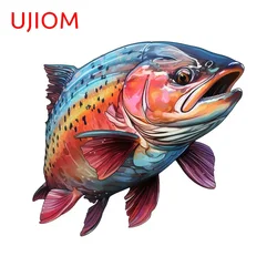UJIOM 13cm Cartoon Rainbow Trout Fish Creativite Wall Stickers Vinyl Waterproof Wardrobe Decal Kitchen Cupboard Decoration