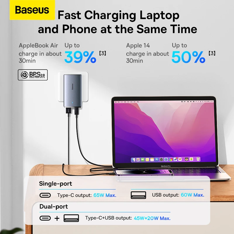 Baseus 65W GaN 5 Pro USB C Charger PD 3.0 Quick Charge 4.0 Type C Fast Charging Protable Travel Charger For iPhone 14 13 MacBook