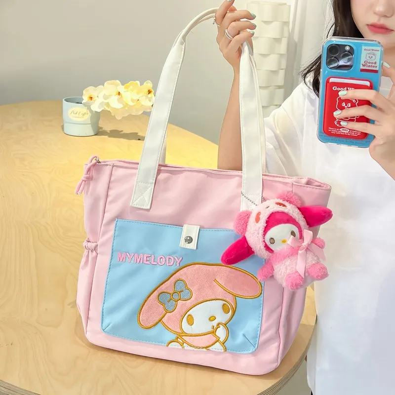 Sanrio Kuromi Casual Fashion Nylon Tote Bag Large Capacity Shoulder Bag Cute Handbag Student Versatile Shoulder Crossbody Bag