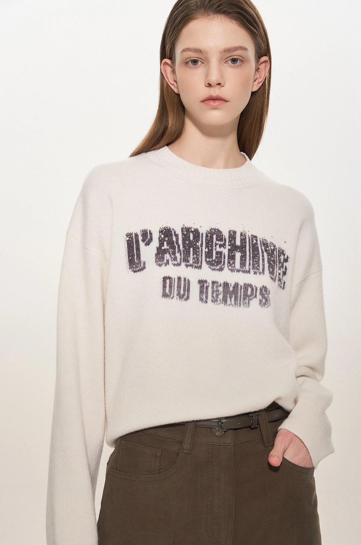 

TIM*24 Autumn Winter Wool Blend Knitted Sweater Korean Single Knitted Sweater Loose Fit round Ne ort Length Long Sve