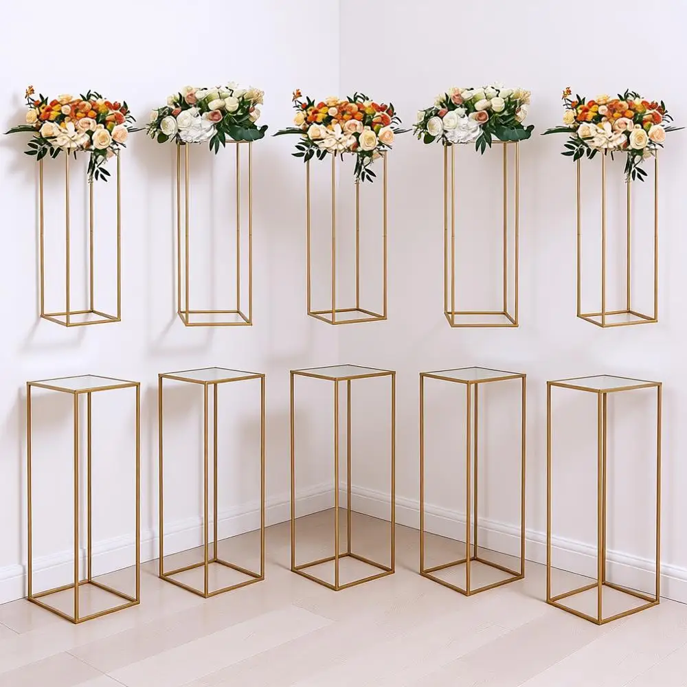 

Высокая свадебная подставка 31,5 дюйма, акриловый ламинат, металлическая колонна-ваза, геометрические подставки для центральных элементов, золотая подставка для цветочных композиций