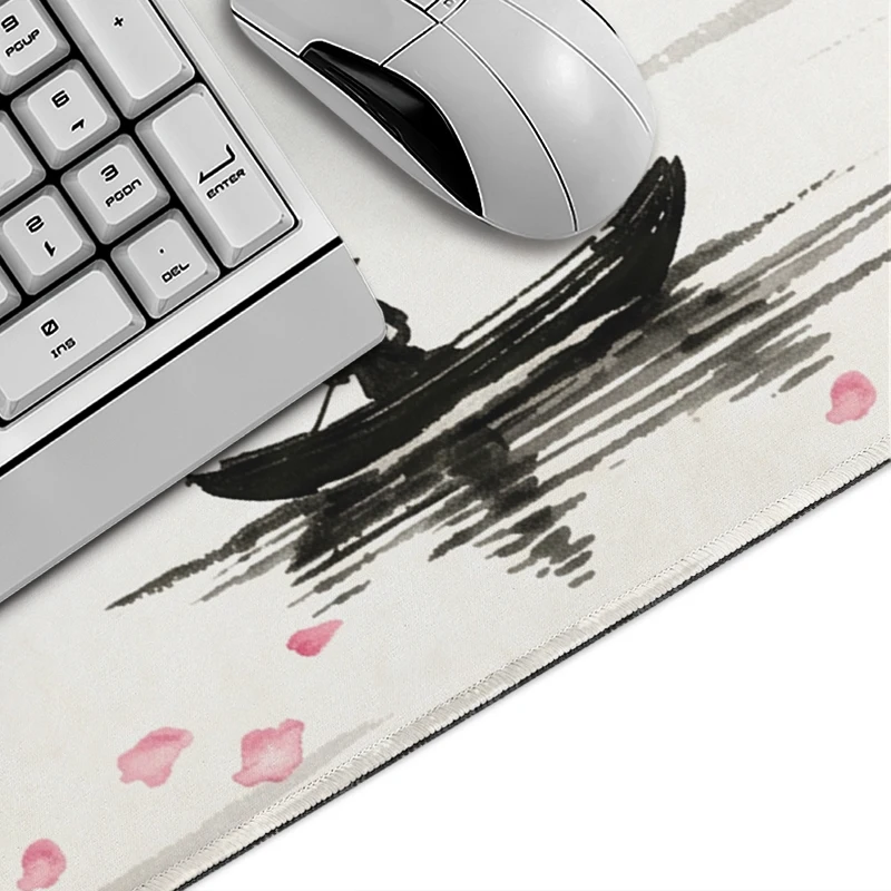 Mouse Pad Gaming Spring Cherry Blossom Ink Landscape XL Computer Mousepad XXL Desk Mats Soft Carpet Natural Rubber Laptop