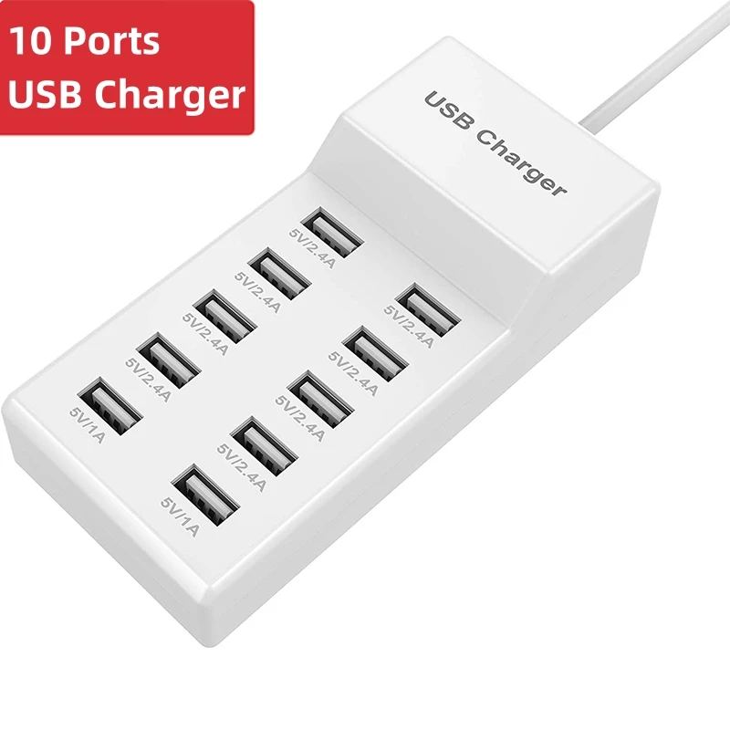 USB Charger 10-Port USB Charging Station for Multi Devices 50W USB Hub Adapter for iPhone Samsung Xiaomi Huawei Extension Socket