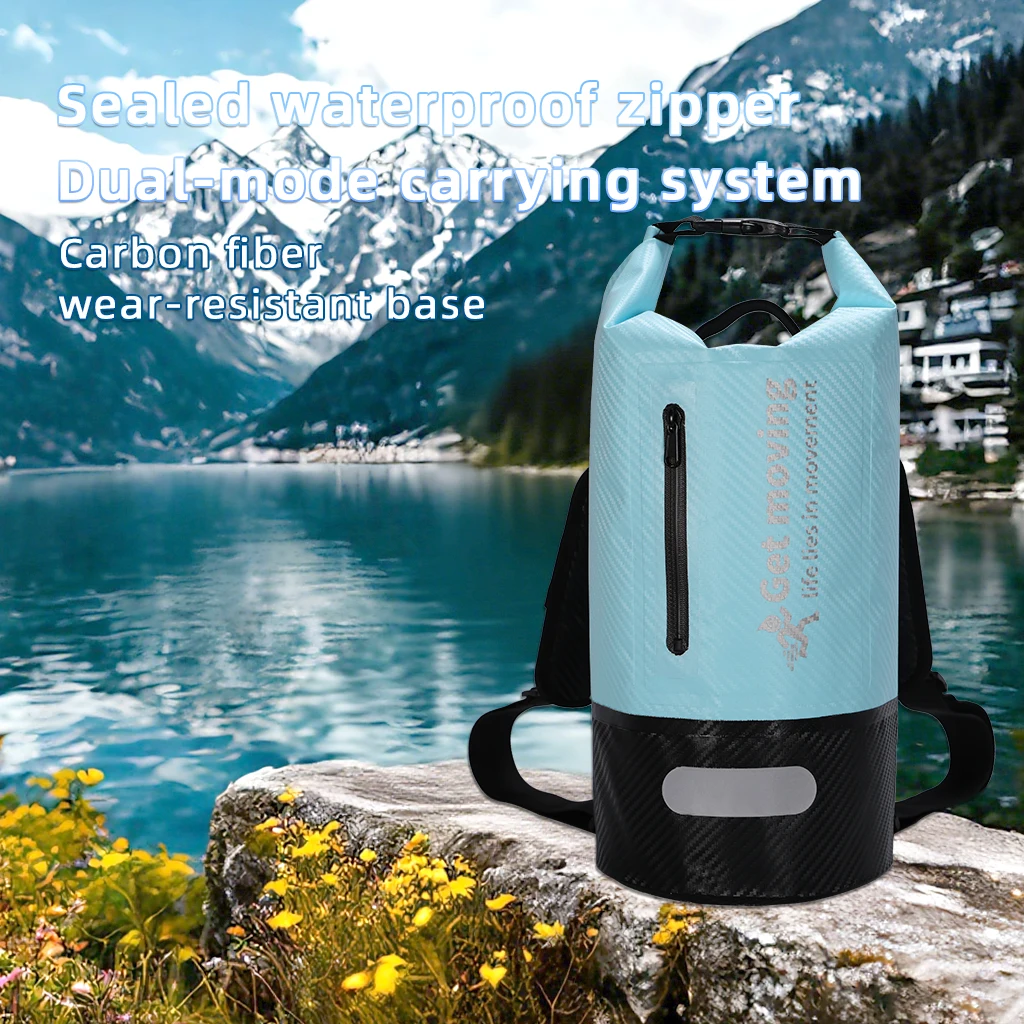 Carbon Fiber Pattern Outdoor Sports Roll Top Pack Closure Rafting Camping Hiking Folding Kayak Ocean Dry Waterproof Backpack
