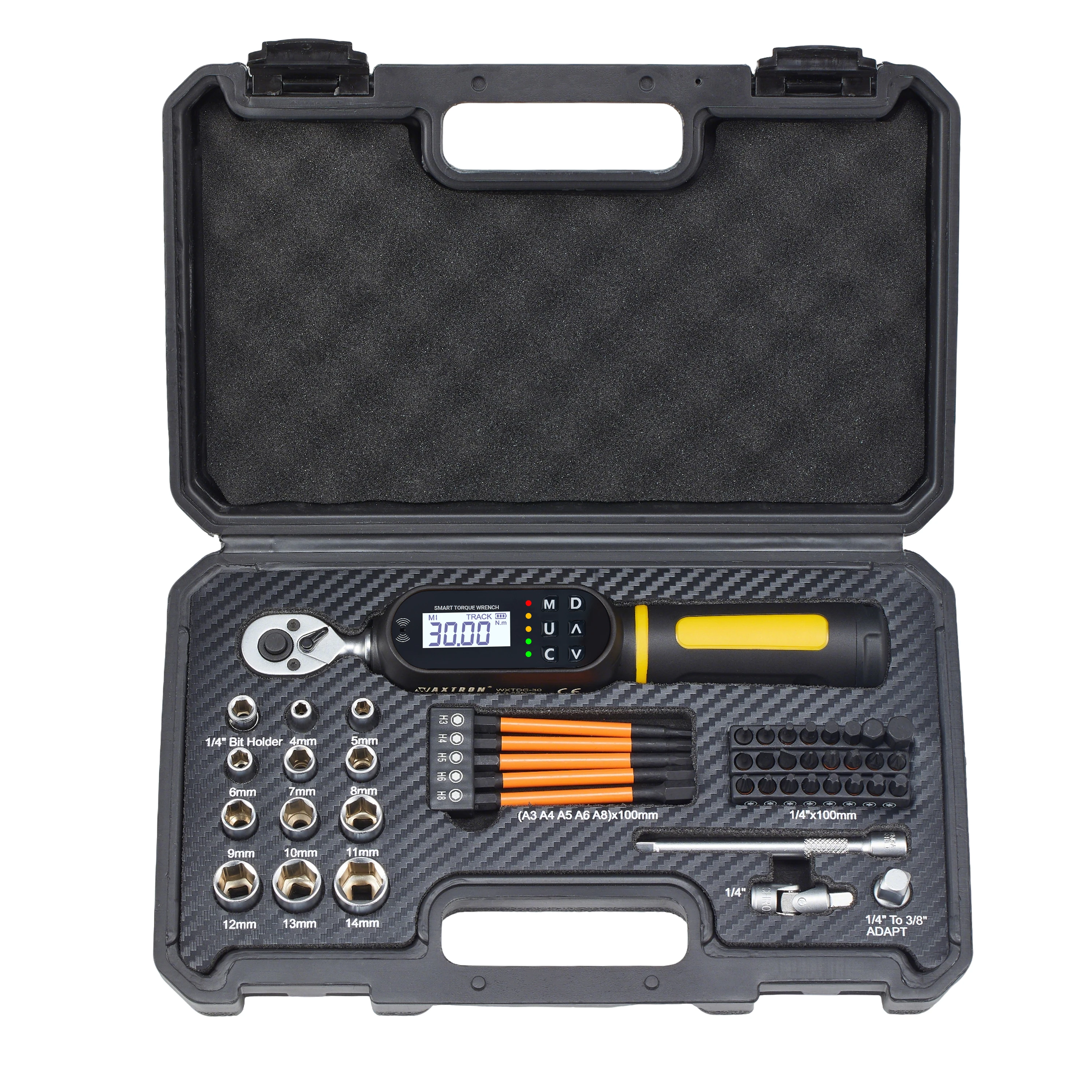 Waxtron 1/4'' digitale momentsleutel 0,9-30N.m fietsmomentsleutel 45 stuks Nauwkeurigheid ±2% elektronische momentsleutel voor motorfiets