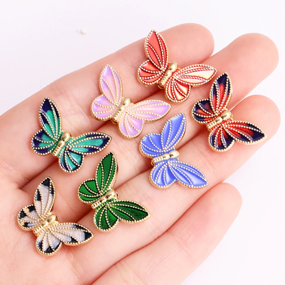 10Pcs Multicolor Oil Drip Butterfly Charms Enamel Alloy Beads For Jewelry Making Accessories DIY Bracelet Necklace Pendant