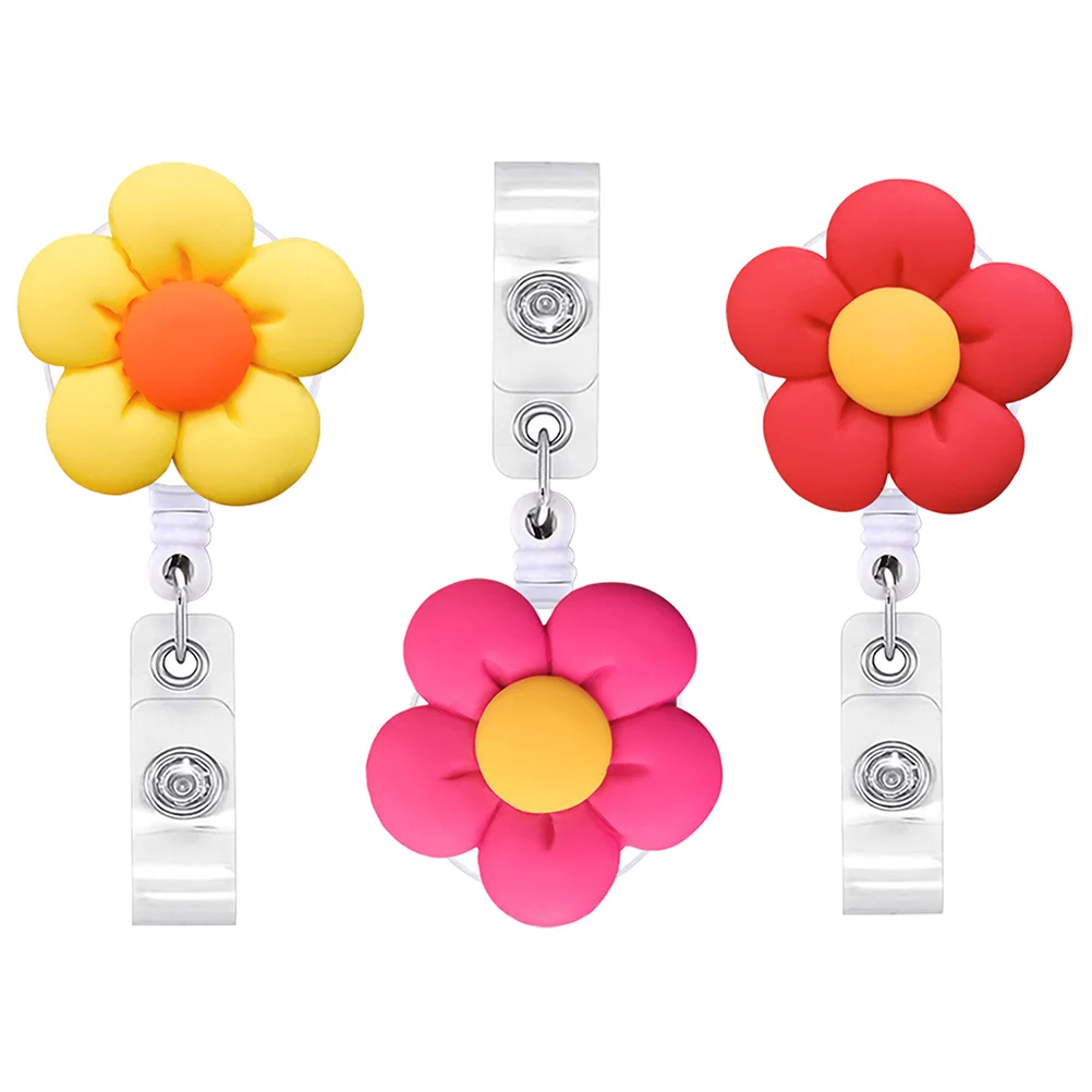 3Pcs Flower Shaped Badge Buckles Multi-Function Retractable Id Card Holders Nurse Accessory Badge Buckle