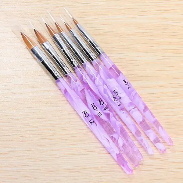 6x 6 Different Size Violet Gel Nail Art Brush NO.2,4,6,8,10,12 Pen Set