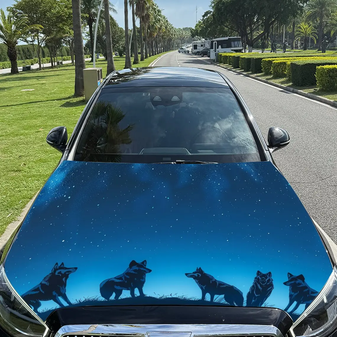 

Blue Night Wolf Pack Car Hood Stickers,Car Decoration Stickers,SUV And Truck Stickers,Car Parts,High-quality Gifts For Car Enthu