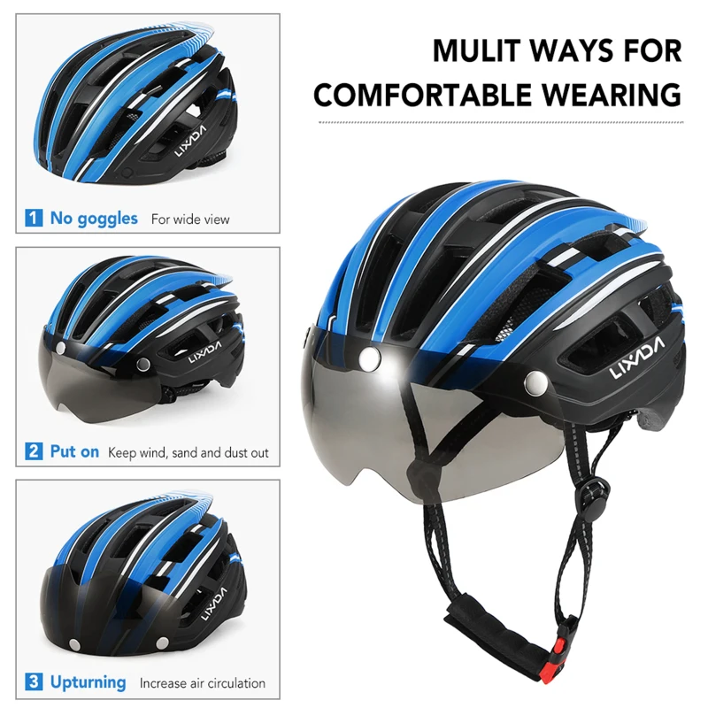 Mountain Bike Helmet Motorcycling Helmet with Back Light Detachable Magnetic Visor UV Protective for Men Women