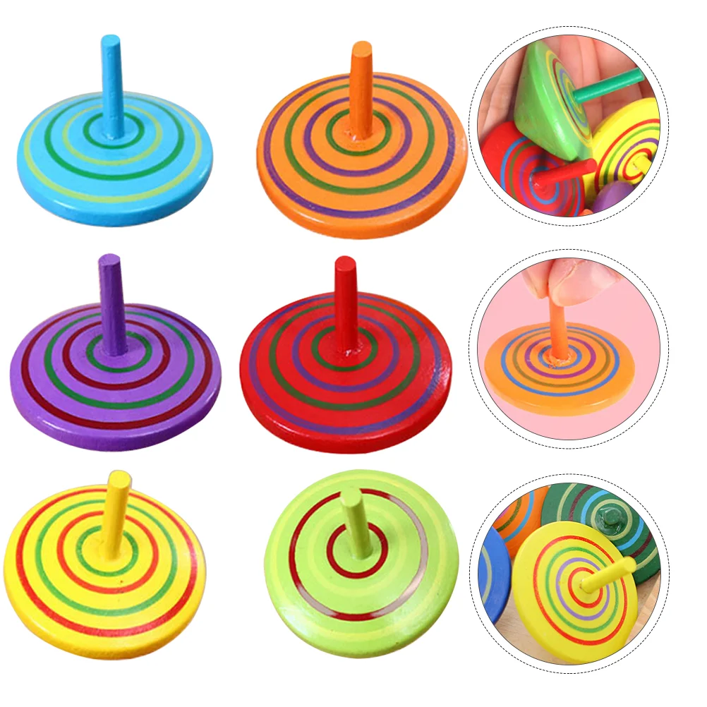 

6Pcs Wooden Rotative Tops Funny Tops Toy Multicolor Toys Wooden Spinning Kids Wood Tops Wooden Peg-Tops