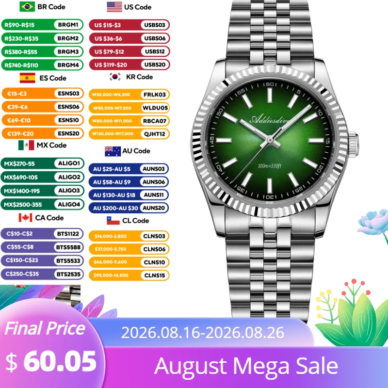Minimalist Thin Watch - ADDIESDIVE 36MM 일본 VH31 100m 방수