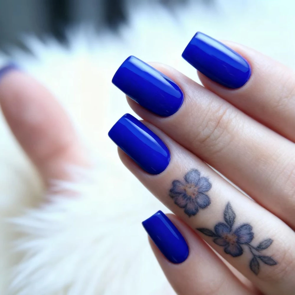 

48Pcs Royal Blue Press On Fake Nails With Glue Artificial Long Square False Nails DIY Full Cover Fingertip Manicure Tool