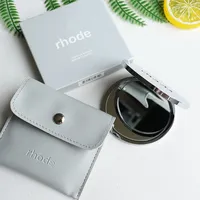 Rhode Haley Same Style Fashion Portable Women Stainless Steel Makeup Mirror Hand Pocket Folded-Side Cosmetic Make Up Mirror