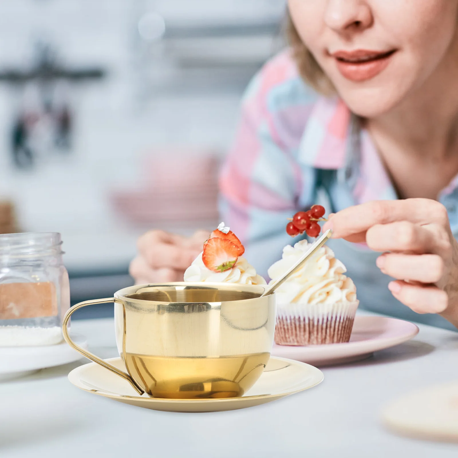 

1Set Coffee Cup Set Household Mug with Spoon Cup Dish Smooth Surface for Coffee Tea Latte Household Mug