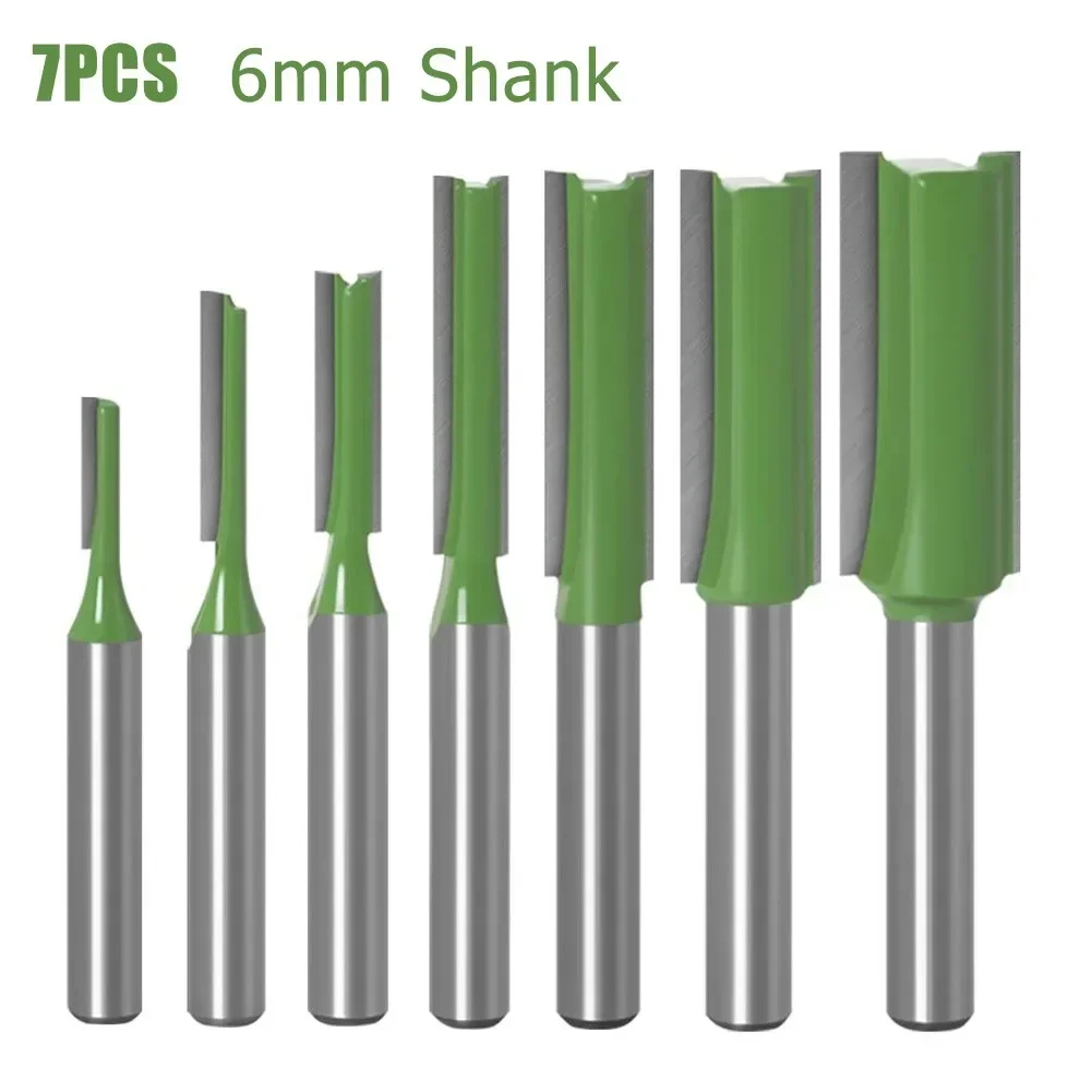 7Pcs/Set 6mm Shank Straight Bit Milling Cutter Single Double Flute Wood Cutters Tungsten Carbide Router Bit Woodworking Tool Set