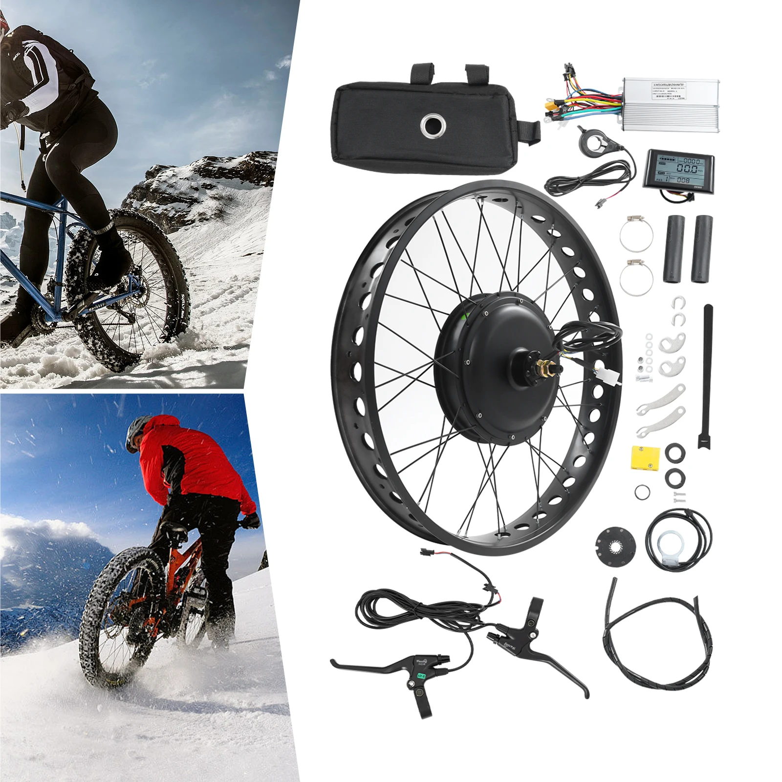 

E-Bike Conversion Kit, 48V 1000W IP54 LCD Rear Hub Motor Set, FOC Sine Wave Controller with Cruise for 26×4 Inch Snow Tire Bicycles