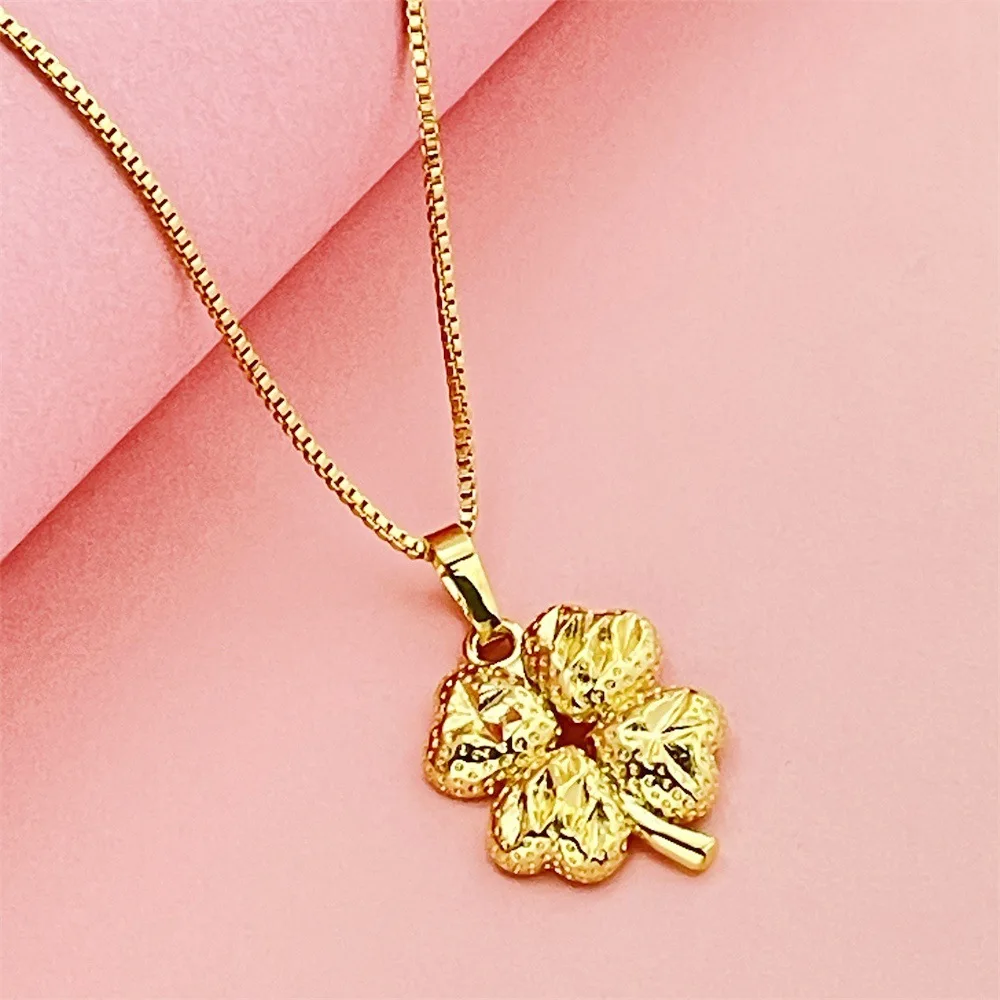 

Luxury 24K 9999 Pure Gold real gold Ladies’ Plum Blossom and Clover Pendant Necklace