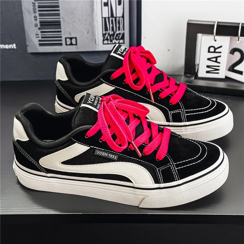Zapatos de lona negros clásicos para hombre, zapatos vulcanizados con cordones a la moda para hombre, zapatillas de lona transpirables para monopatín, alpargata para hombre