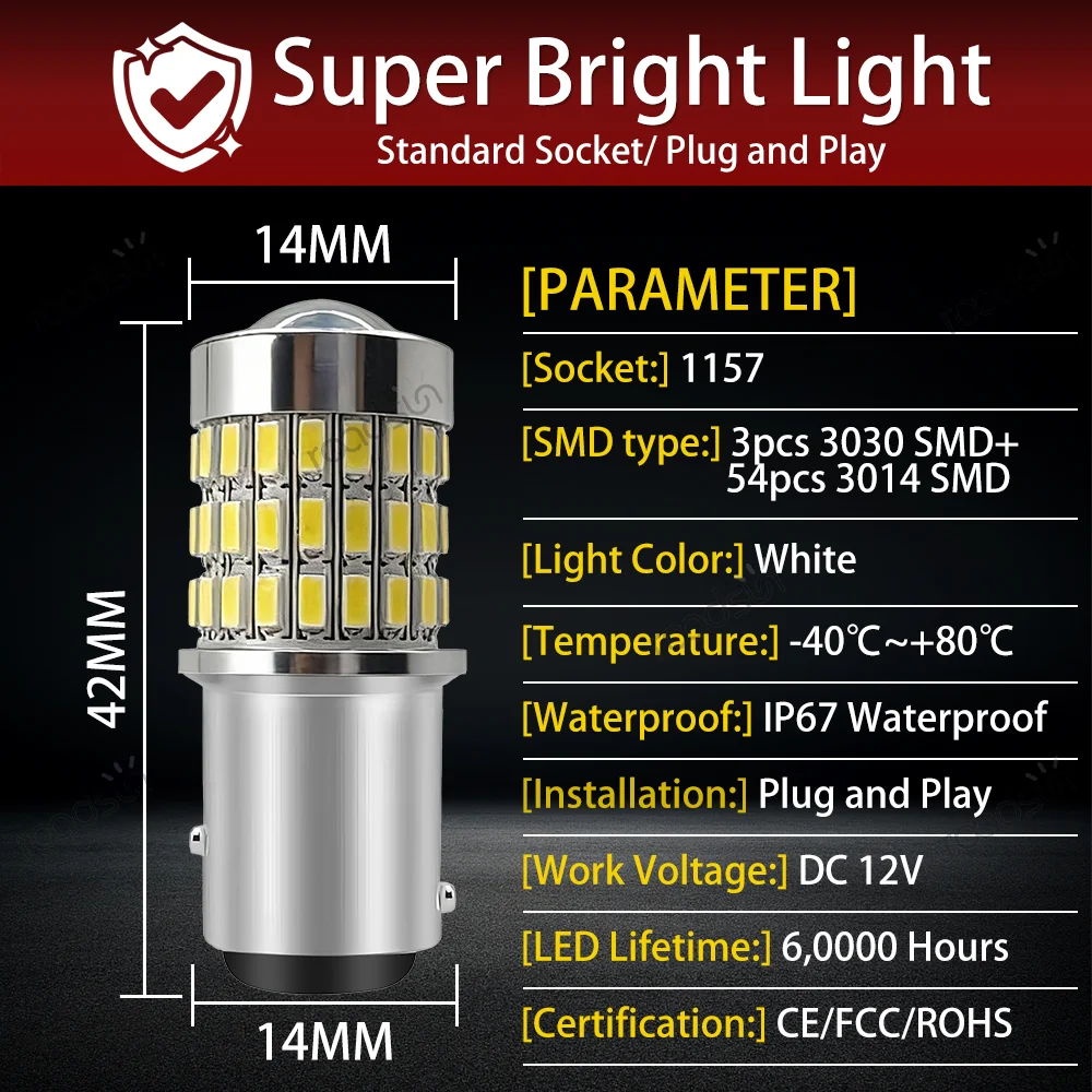 2X Canbus P21/5W 1157 BAY15D Car LED Brake Light Lamp Blubs 6000K White 12V 24V For Cadillac Escalade EXT 2007 2008 2009 2010