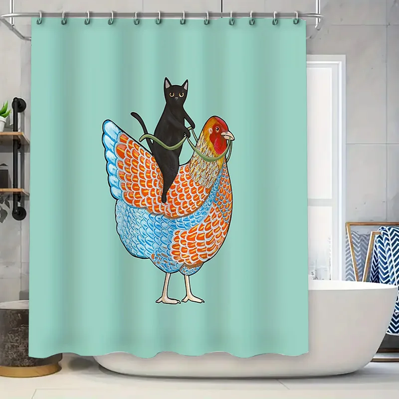 

unframed Funny Chicken with Cat Shower Curtain Farmhouse Bathroom Decor Rustic Poultry Bird Lover Gift Wall Art Home Decor