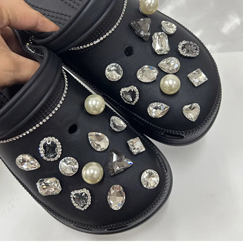 Cute Luxury Rhinestone Bling Shoe Charms Metal Chain Decorations DIY Buckle Pearl Flower Accessories for Shoes