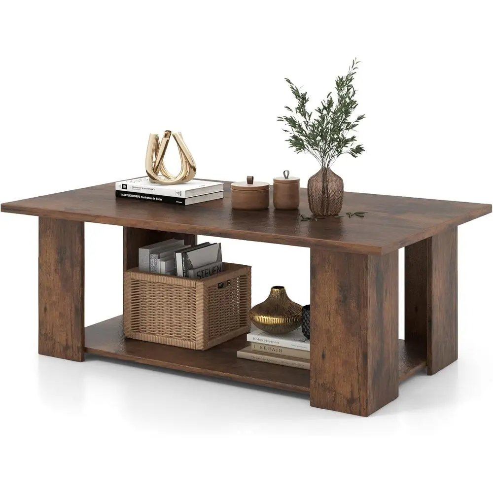 

Storage Coffee Table for Small Spaces, Rustic Brown Accent Table for Living and Dining Rooms, Easy Assembly