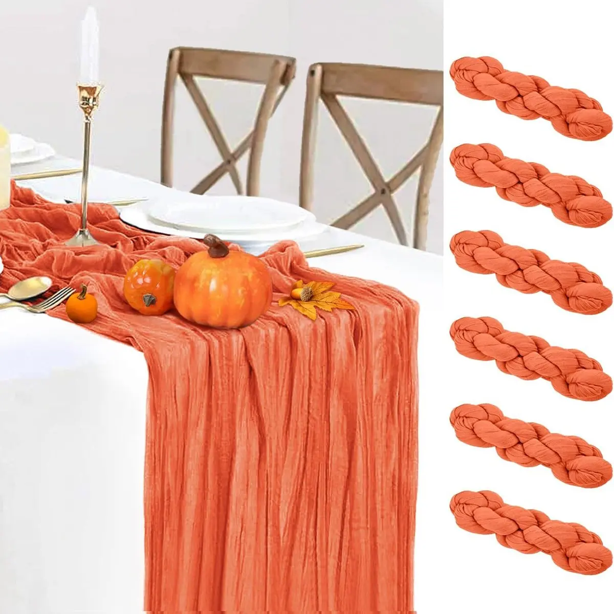 6 Pack Orange Cheesecloth Table Runners Gauze Table Runners 10 Feet Long Translucent
