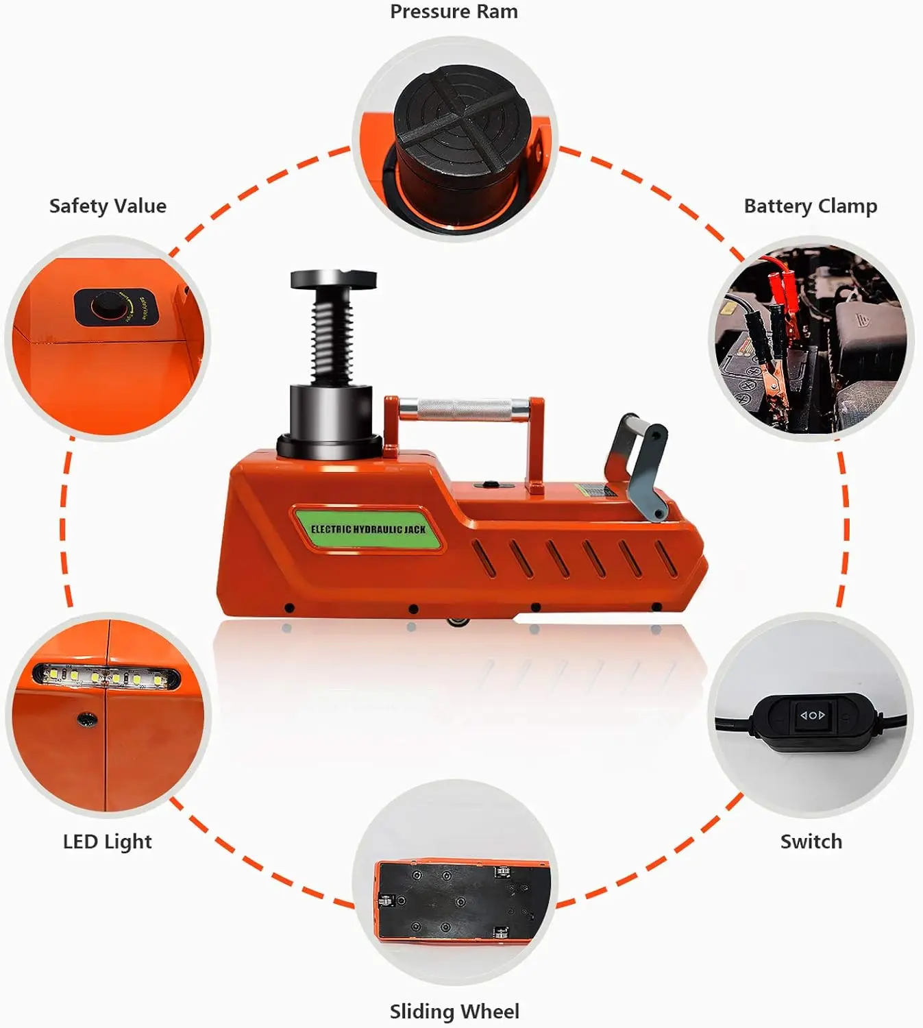 Gato eléctrico hidráulico de 15T y 12V para sedan y camiones todoterreno de rescate de emergencia para mudanzas de neumáticos