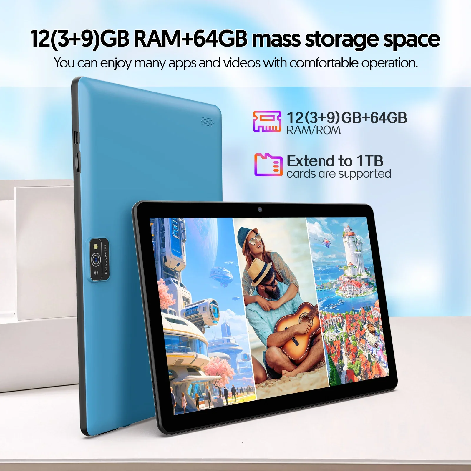 Nueva tableta BAKEN Android 15 de 10 pulgadas con almacenamiento de 64 GB, teclado, funda de cuero, ranura para tarjeta SIM, lápiz óptico, ratón y altavoces duales