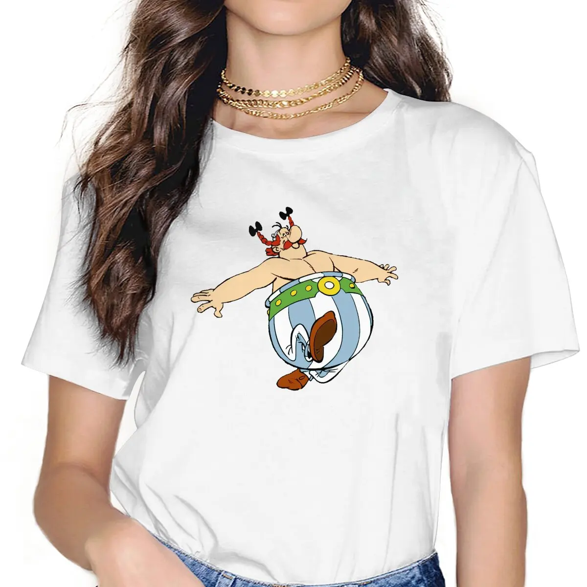 Happy Jump Asterix-le Gaulois Frauen T-Shirt Punk Unisex Rundhals ausschnitt T-Shirt Harajuku