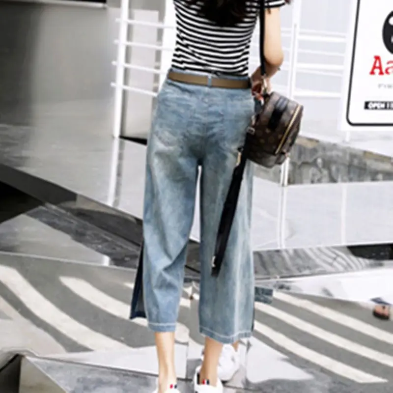 Jeans 2023 Spring/Summer New Women\'s Thin Split Wide Leg Pants Show Slim Fashion High Waist Denim Casual Pants