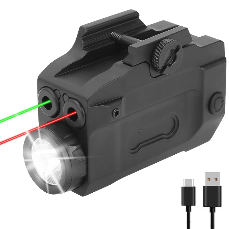 Green&Red Laser Flashlight Combo USB Rechargeable Weapon Gun Light Laser Beam Compact Pistol Strobe Torch for 20-21mm Rail