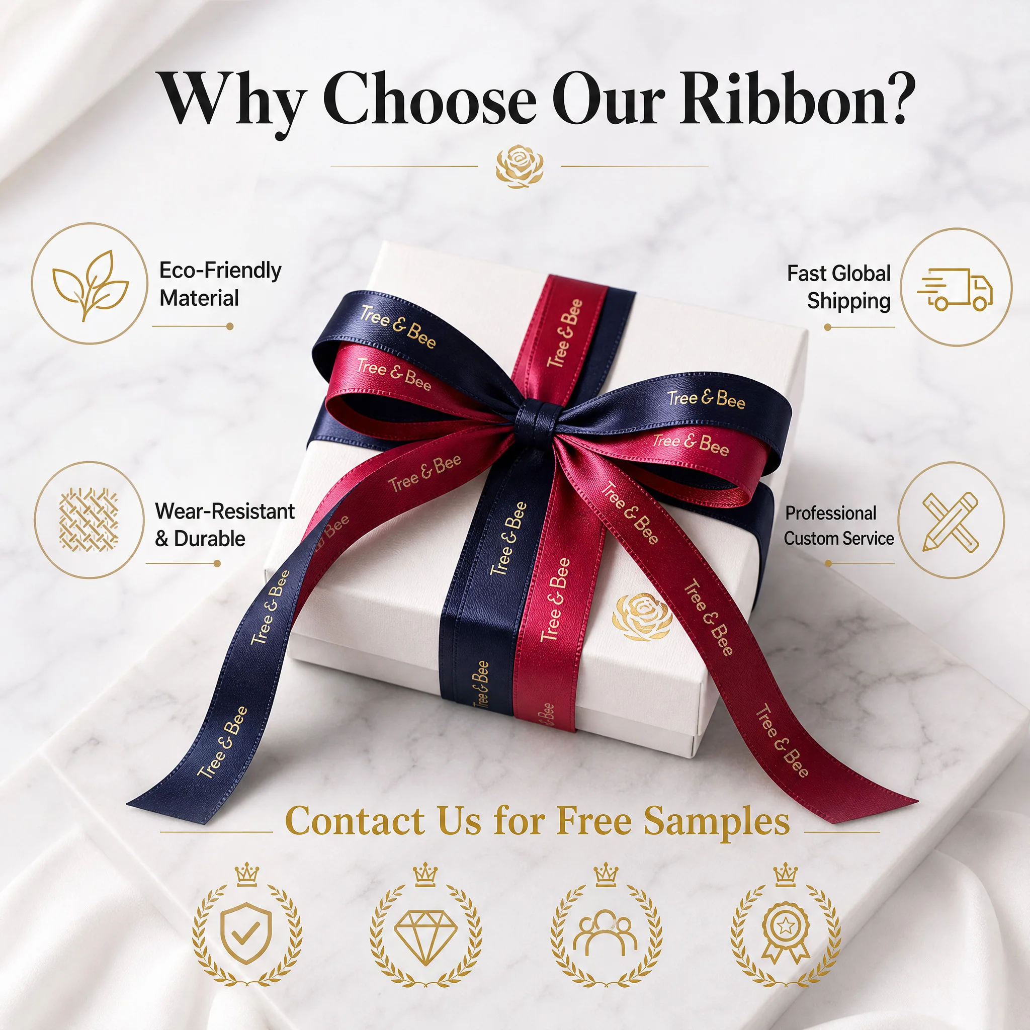 16-19-23-25mm Custom Matte Gold Logo Ribbon for Wedding Invitations High-End Gift Box  - Gift Packaging Ribbon