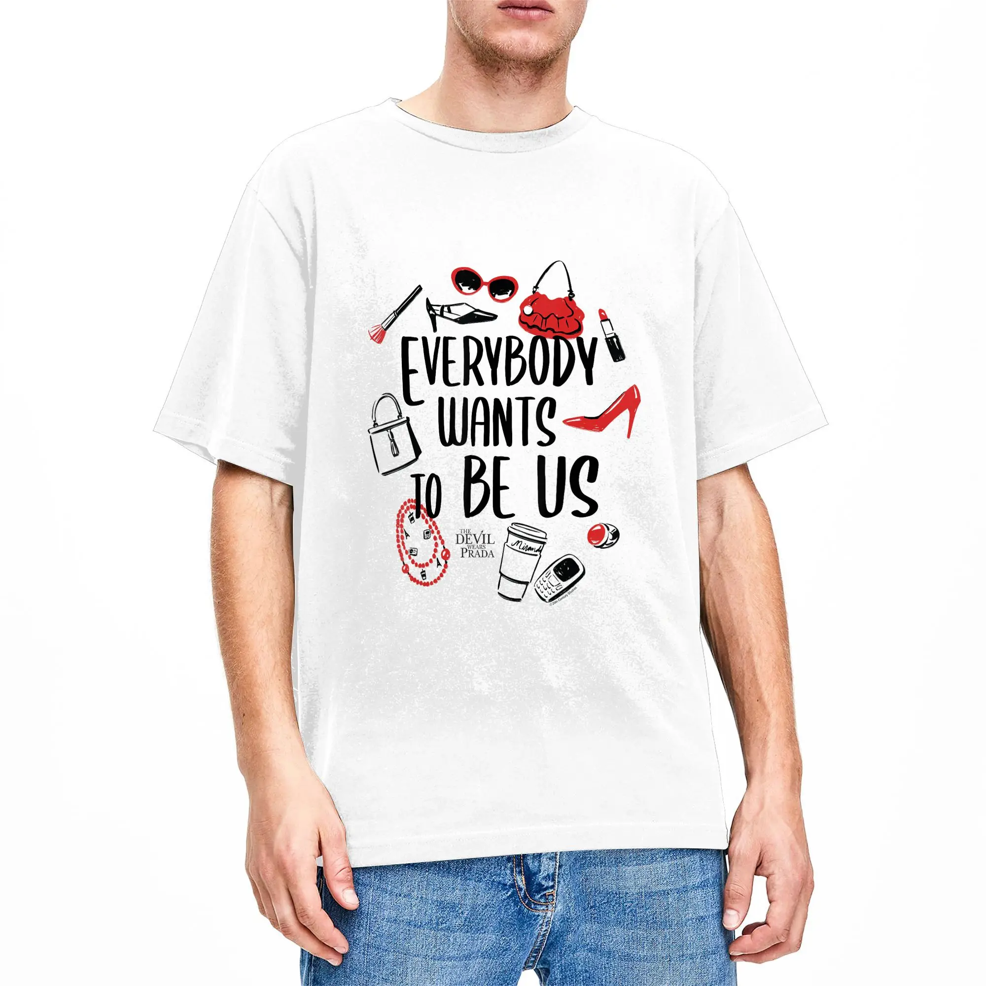 Everybody Wants to Be Us Pure Cotton T Shirt For Men Summer  Y2K Retro T Shirts Round Neck Hip Hop Tees Oversize Pattern Tops