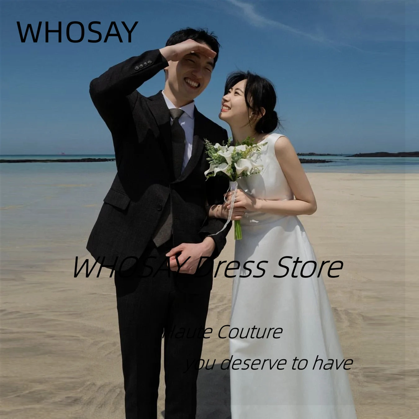 WHOSAY 웨딩드레스 Beach Wedding Dresses for Women Sexy Backless Robe De Mariée Floor Length Photos Shoot Bridal Gowns