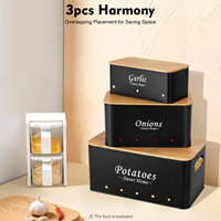 3 Pcs Potato Onion Garlic Storage Bins Stackable Steel Kitchen Containers with Bamboo Lid Ventilation Keep Fresh Longer