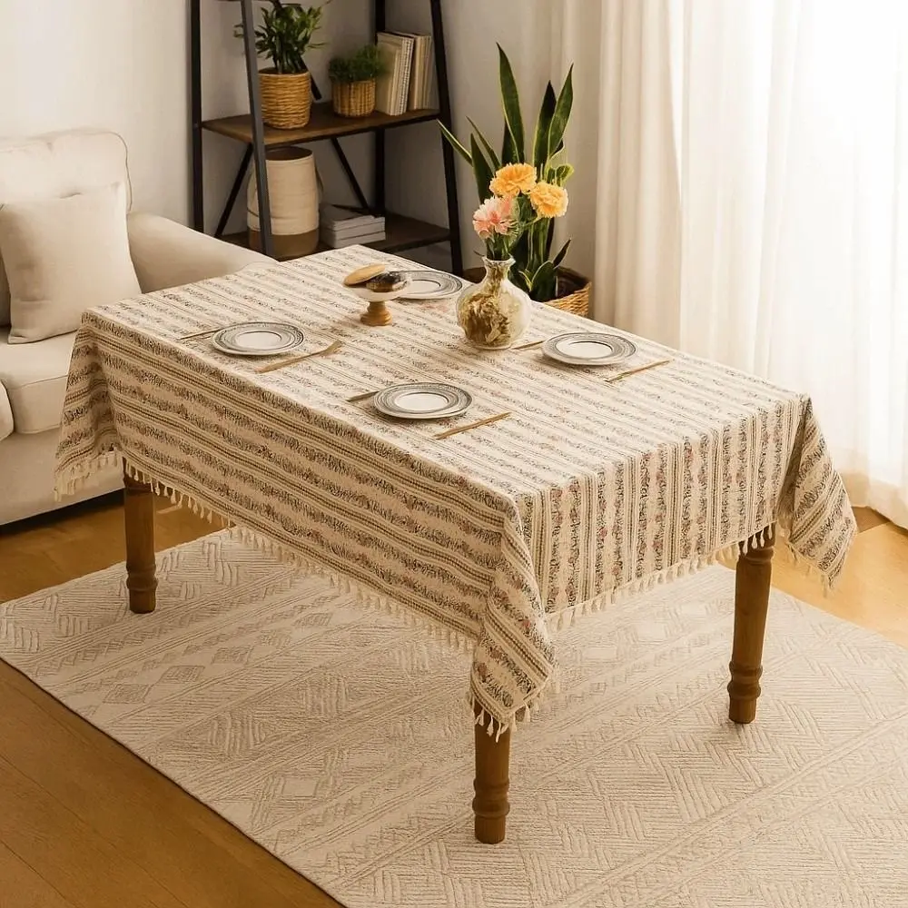 

Прямоугольная скатерть с принтом и кисточками, вечерние принадлежности, износостойкая скатерть для стола, гладкая противоскользящая защитная крышка для стола