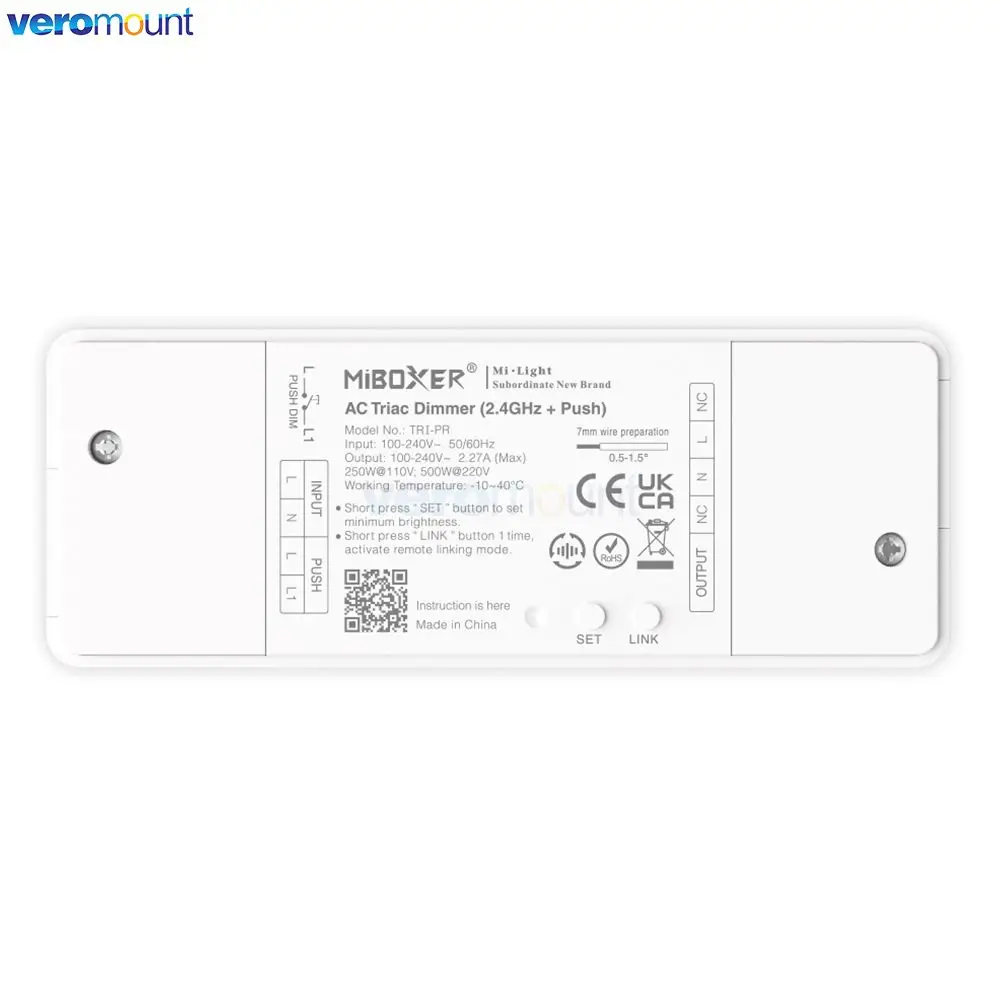 MiBoxer 500W AC Triac Dimmer Push Switch TRI-PR 2.4G RF TRI-PW WiFi + 2.4G + Push TRI-PZ Zigbee 3.0 + 2.4G + Push AC 110V 220V