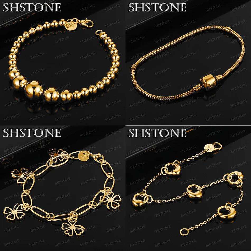 

20cm 18k Gold Waterdrop Four-Leaf Clover Beads Geometric Bracelet Engagement Party Fashion Charm Fine Gift Noble Men Jewelry