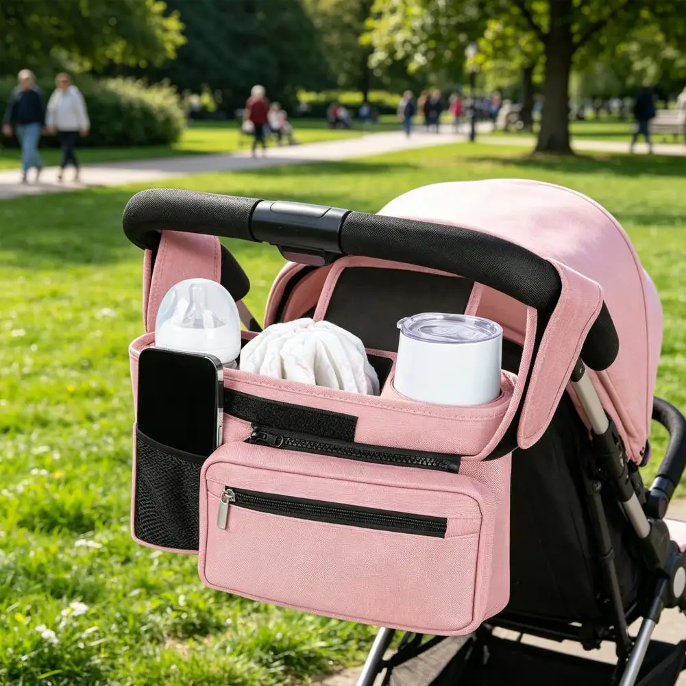 

Durable Stroller Storage Pouch Waterproof Oxford Fabric Multi-Compartment Organize for Baby Bottles Diapers Keys