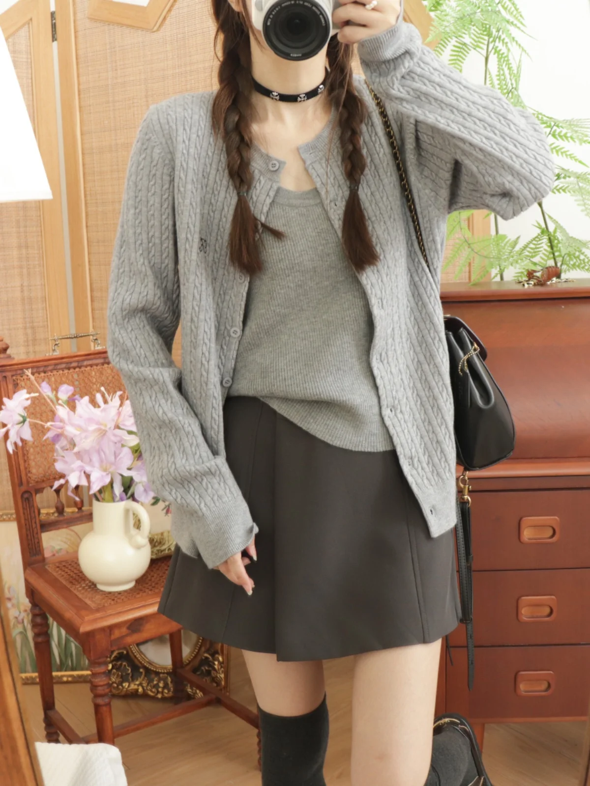 

Вязаный кардиган с буквами для женщин, осенне-зимний, уличный стиль, с длинными рукавами, открытый, винтажный, в университетском стиле F 7800