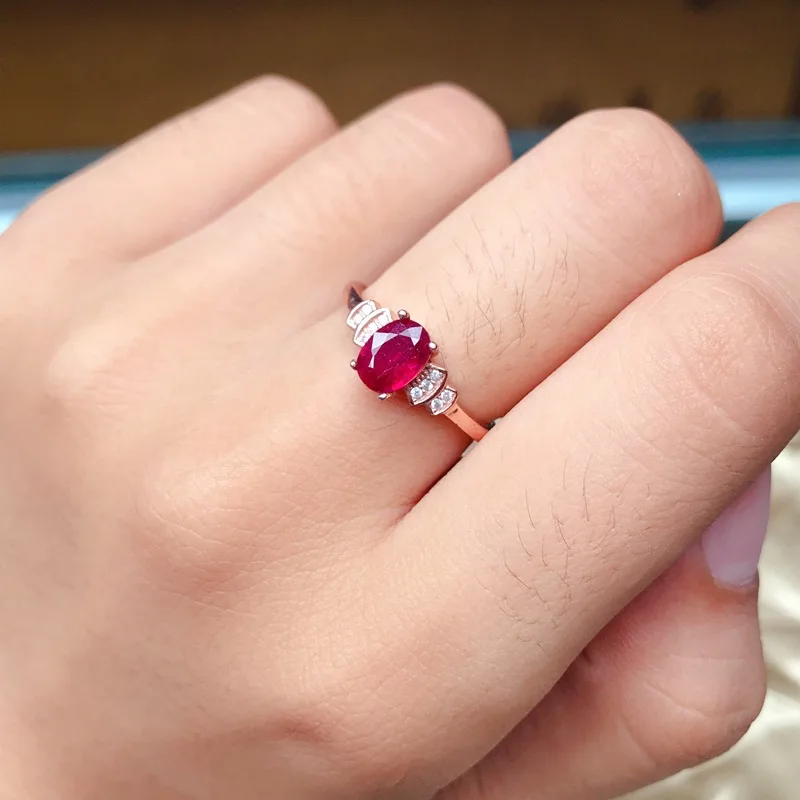 1 Carat Ruby 7x5mm Style 925 Sterling Silver Ring for Women Adjustable Size with Certificate