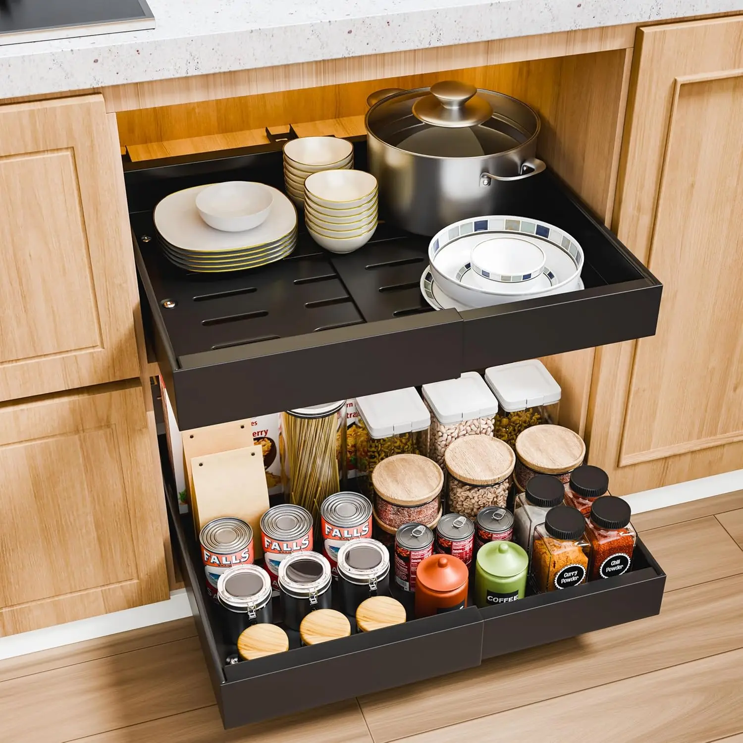 

1/2PCS Pull Out Cabinet Organizer No Drill Drawers for Kitchen and Bathroom Cabinets , Seasoning Storage Rack Kitchen Essentials
