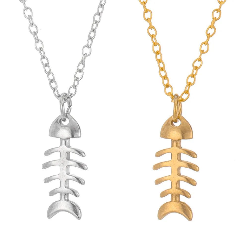

Trend Stainless Steel Fishbone Pendant Glamour Women's Necklace New Fashion Small Cute Jewelry Accessories Party Gifts