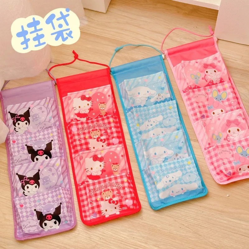 New Kawaii Sanrio Wall Hanging Storage Bag Cartoon Kuromi Cinnamoroll Multi-compartment Sundry Bag Cute Wall Decoration Gifts